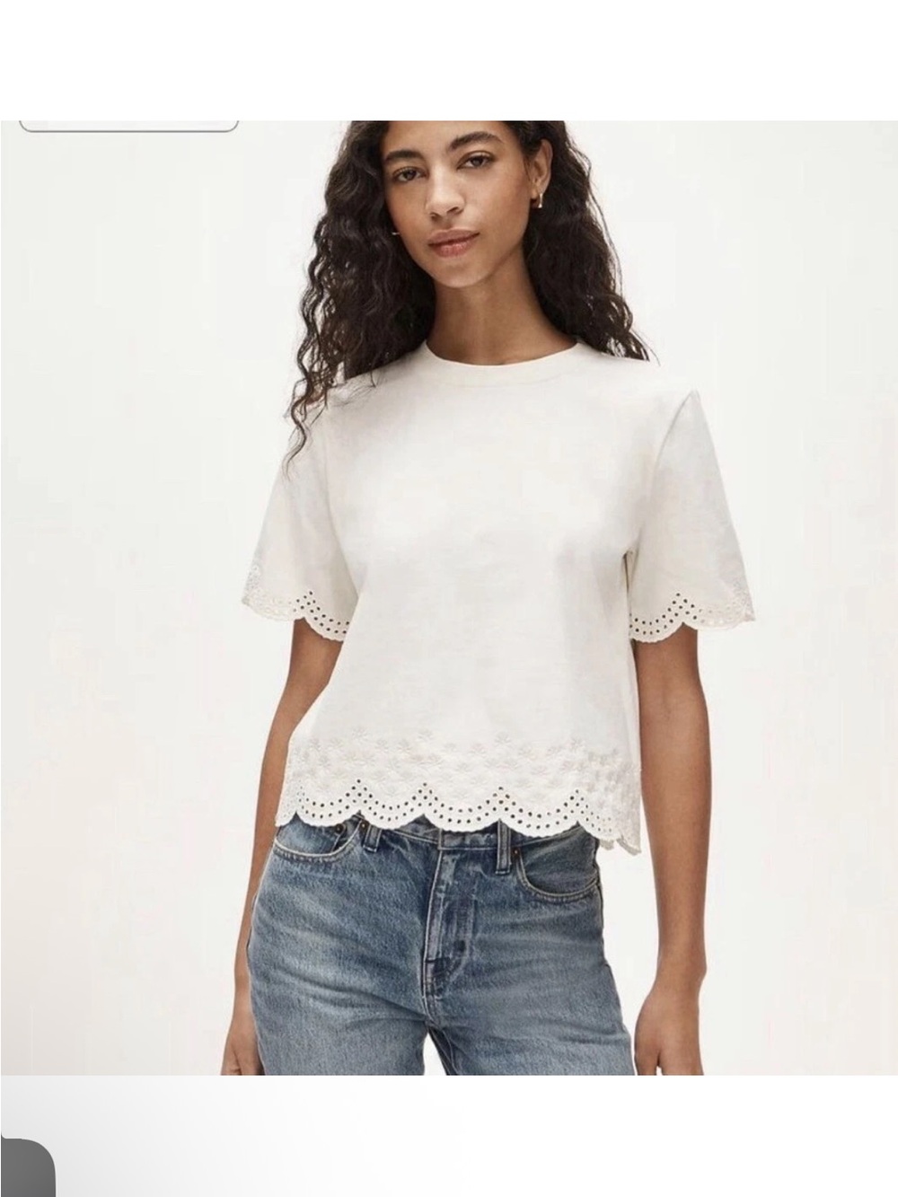 Premium weight Women’s Eyelet Scallop Hem Tee J. Crew ivory